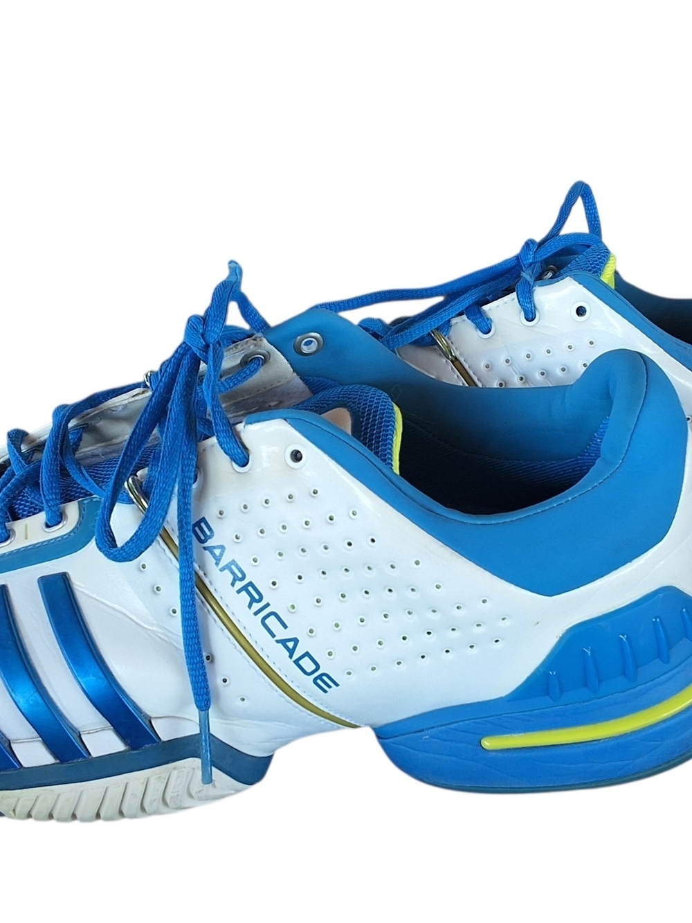 adidas White and Blue Barricade Tennis Shoes with Yellow Accents Size 13